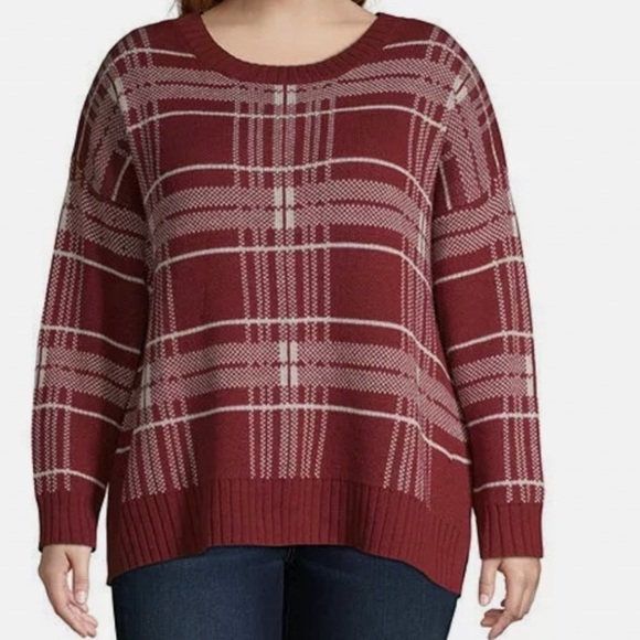 St. John’s Bay Red and White Plaid Christmas Holiday Sweater - Picture 3 of 11